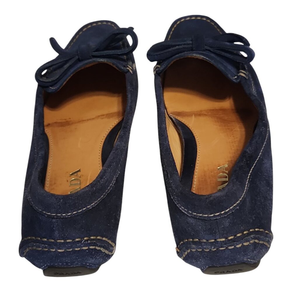Prada Womens Bleu Suede Bow Driver Loafer 35.5 - Picture 4 of 10